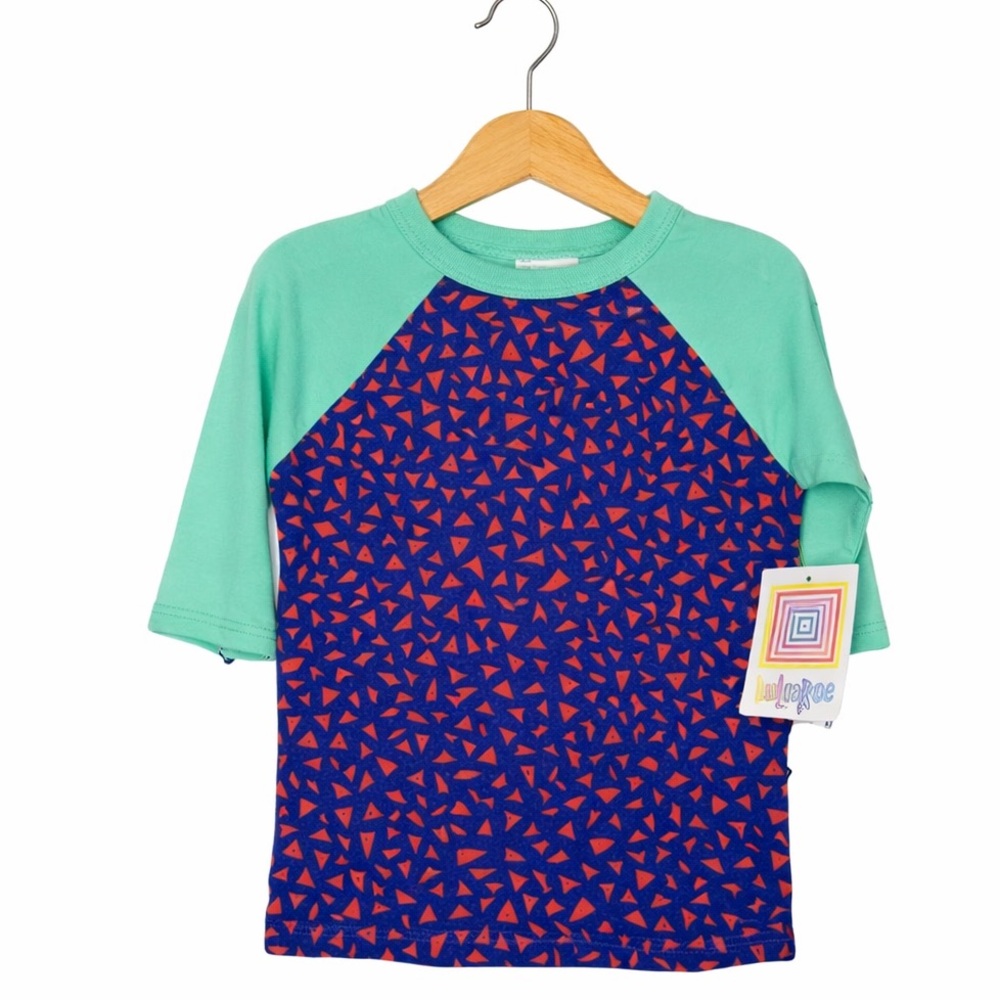 Lula Roe Girls Baseball Sleeve Top.
Size 2t. NWT. Aqua, Blue Orange Basic